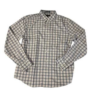 Banana Republic Mens Button UP White Gray Rust Plaid Shirt L